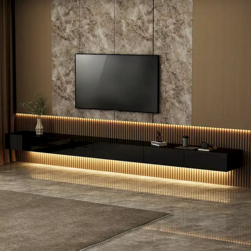 Meuble TV flottant LED Meuble de divertissement pour la maison et le bureau 2 pièces