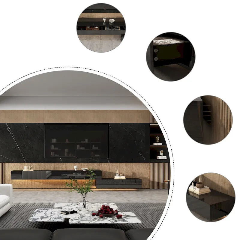 Meuble TV flottant LED Meuble de divertissement pour la maison et le bureau 2 pièces