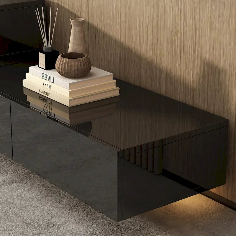 Meuble TV flottant LED Meuble de divertissement pour la maison et le bureau 2 pièces