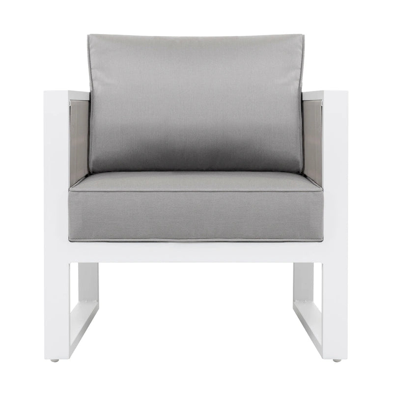 Outdoor Armchair with Cushion and Pillow, All-aluminum, Imitation Wood