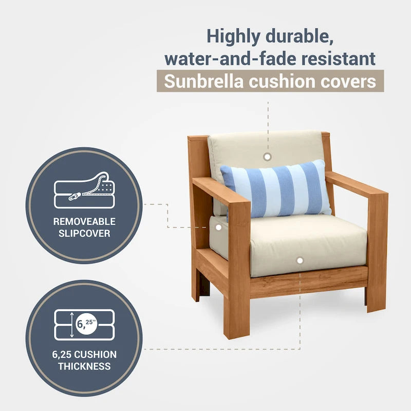 Ensemble de 3 pièces Logan Cambridge Casual en teck pour extérieur avec coussins Sunbrella