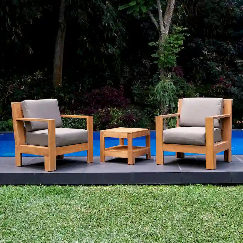 Ensemble de 3 pièces Logan Cambridge Casual en teck pour extérieur avec coussins Sunbrella