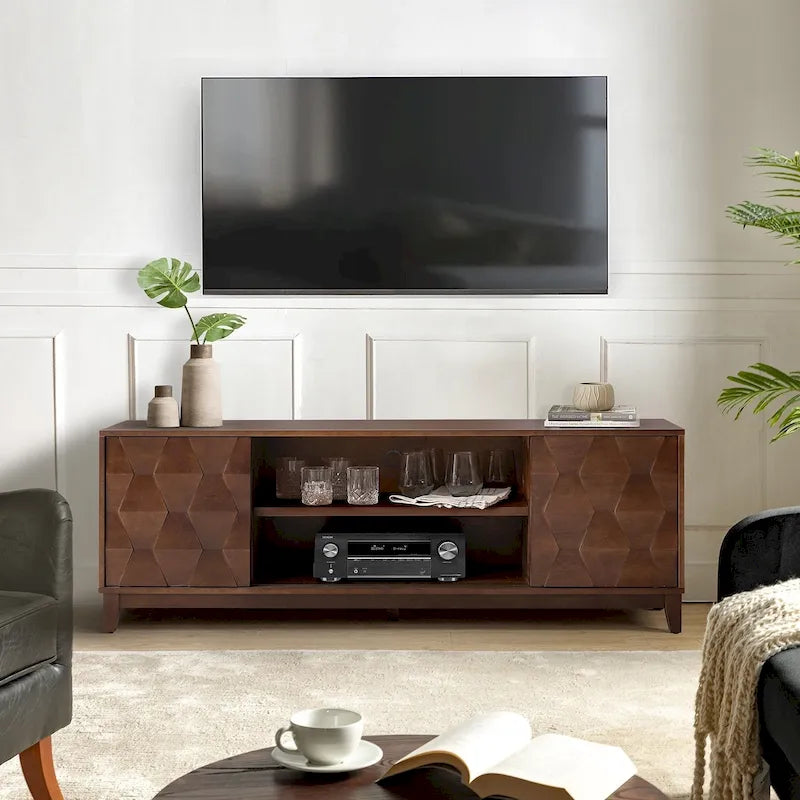 Meuble TV console moderne August avec 2 tiroirs et portes coulissantes pour TV jusqu'à 78 pouces par HULALA HOME