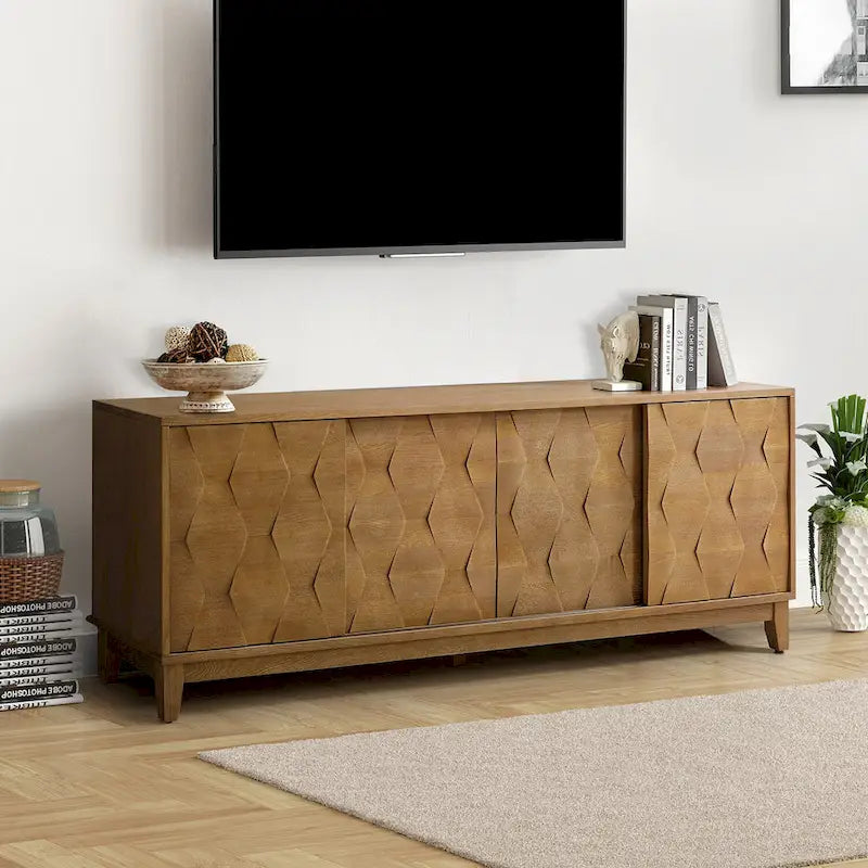 Meuble TV console moderne August avec 2 tiroirs et portes coulissantes pour TV jusqu'à 78 pouces par HULALA HOME