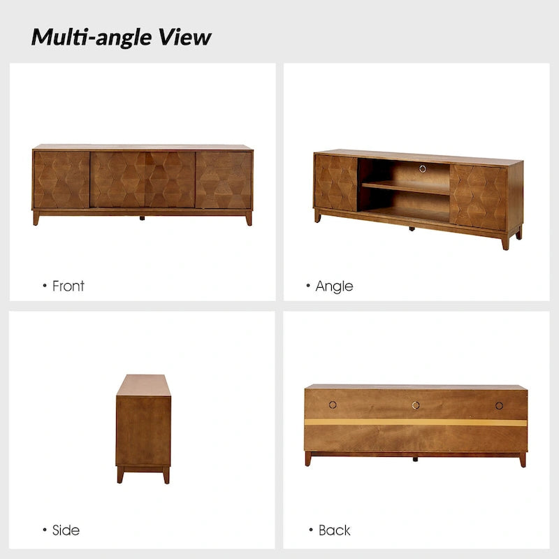 Meuble TV console moderne August avec 2 tiroirs et portes coulissantes pour TV jusqu'à 78 pouces par HULALA HOME