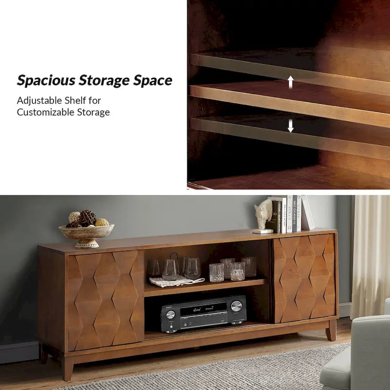 Meuble TV console moderne August avec 2 tiroirs et portes coulissantes pour TV jusqu'à 78 pouces par HULALA HOME