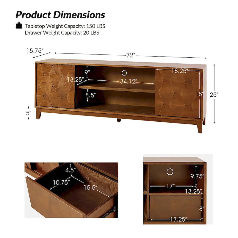 Meuble TV console moderne August avec 2 tiroirs et portes coulissantes pour TV jusqu'à 78 pouces par HULALA HOME