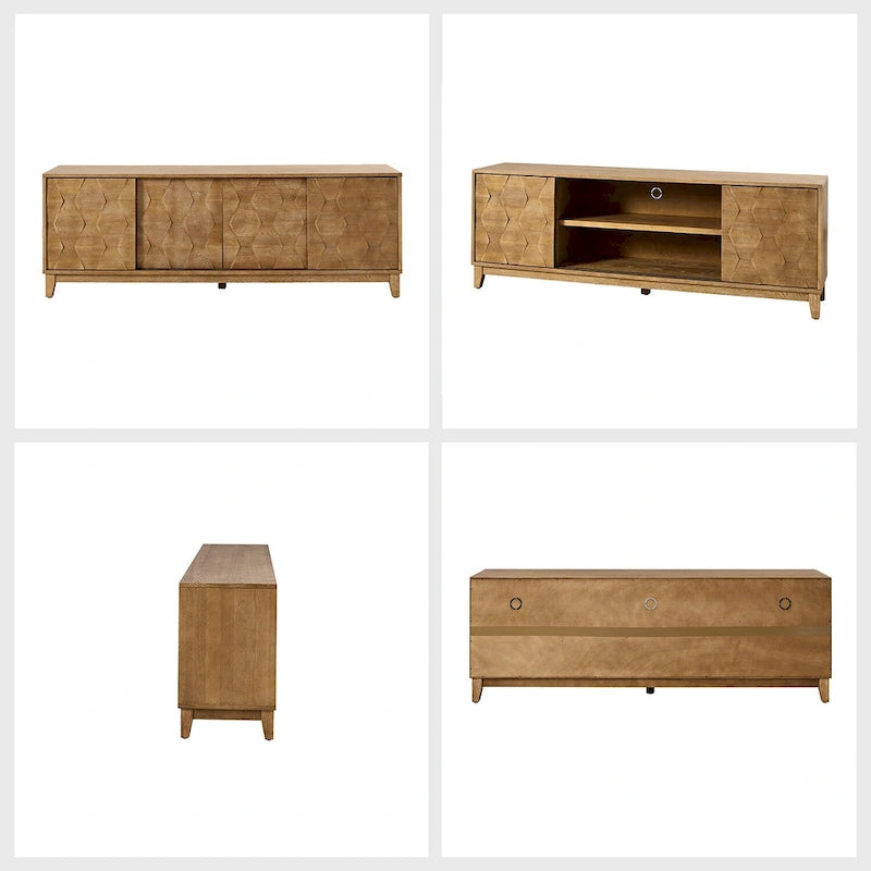 Meuble TV console moderne August avec 2 tiroirs et portes coulissantes pour TV jusqu'à 78 pouces par HULALA HOME