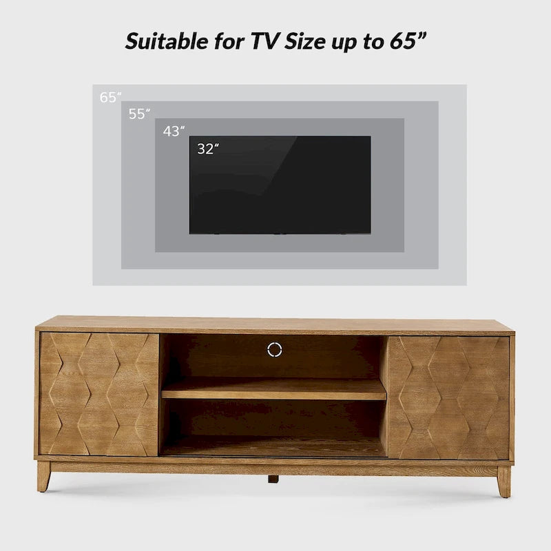 Meuble TV console moderne August avec 2 tiroirs et portes coulissantes pour TV jusqu'à 78 pouces par HULALA HOME