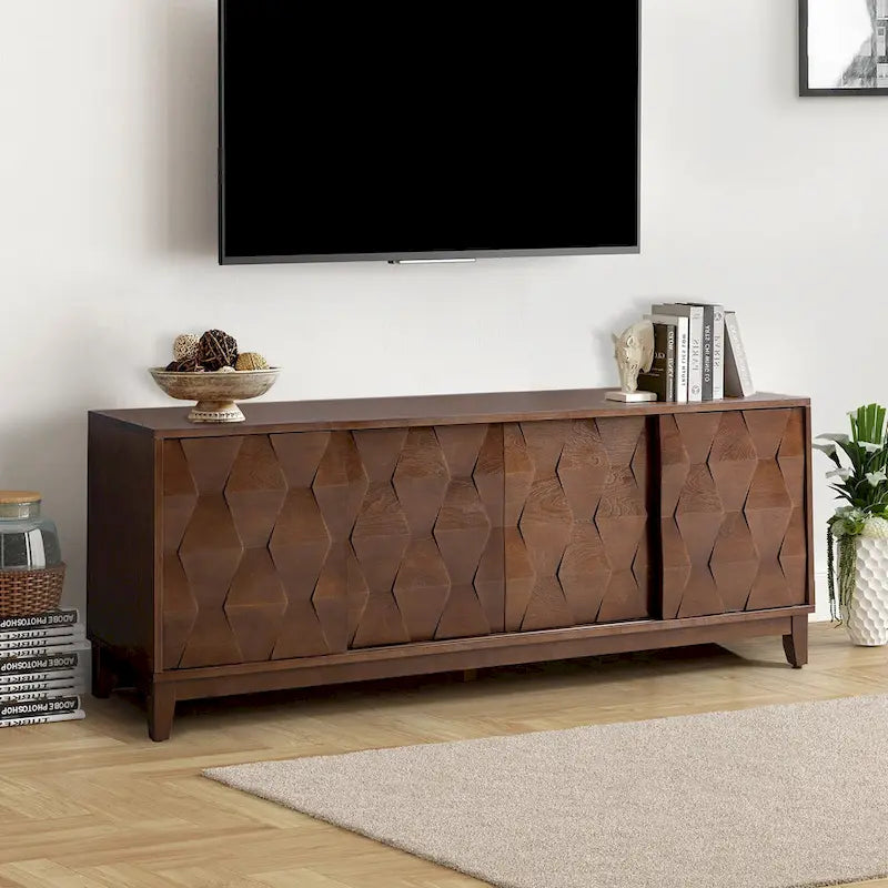 Meuble TV console moderne August avec 2 tiroirs et portes coulissantes pour TV jusqu'à 78 pouces par HULALA HOME