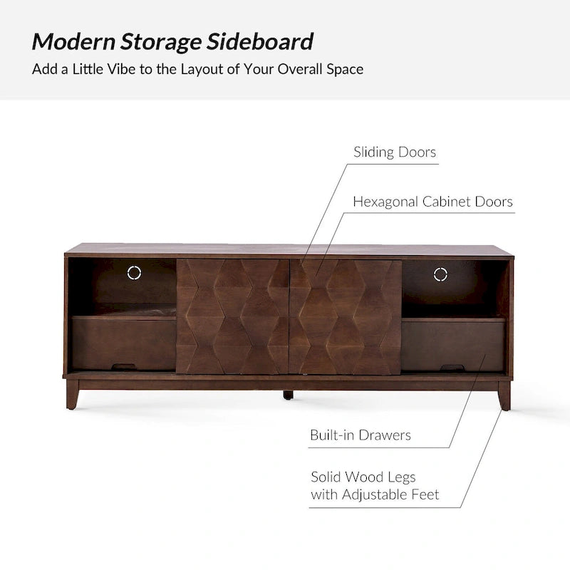 Meuble TV console moderne August avec 2 tiroirs et portes coulissantes pour TV jusqu'à 78 pouces par HULALA HOME