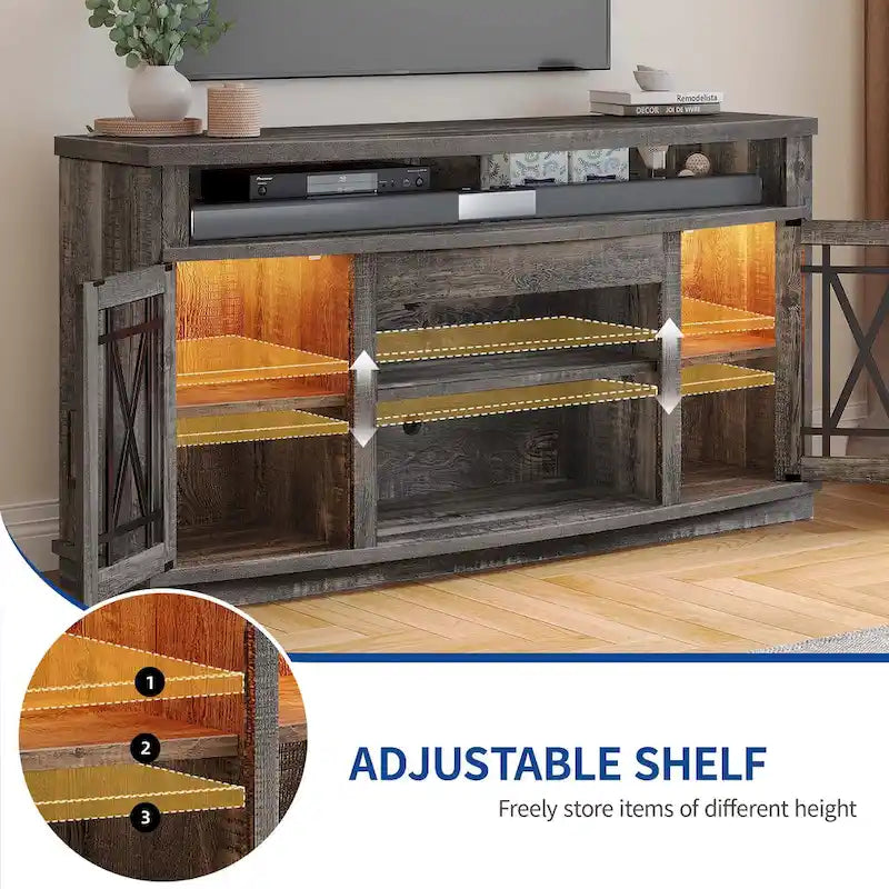 Moasis 59-inch Highboy 2-Door LED Lights TV Stand for TVs up to 70 Inches