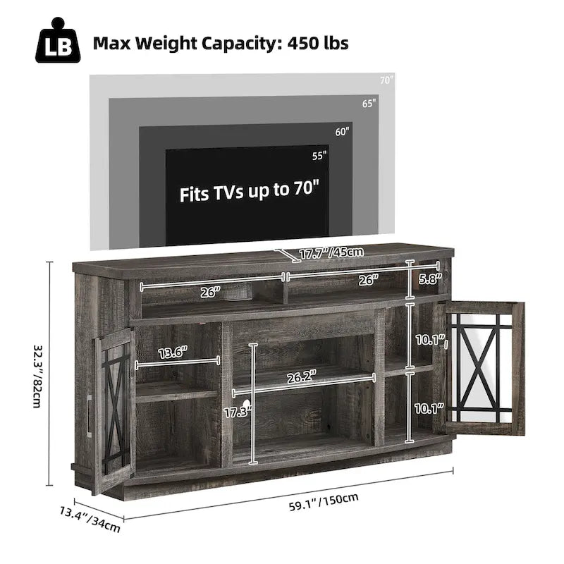 Moasis 59-inch Highboy 2-Door LED Lights TV Stand for TVs up to 70 Inches