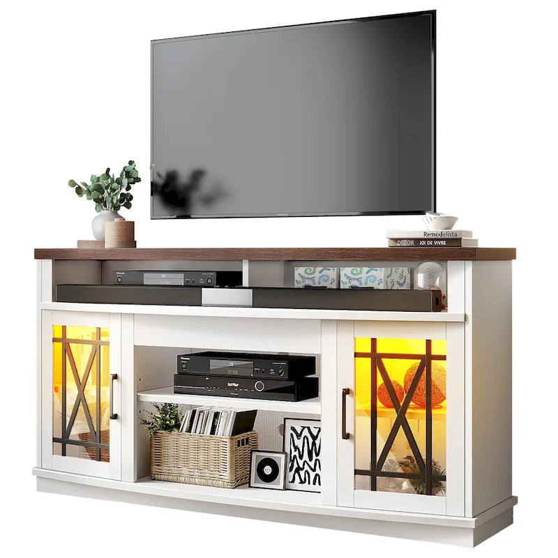 Moasis 59-inch Highboy 2-Door LED Lights TV Stand for TVs up to 70 Inches