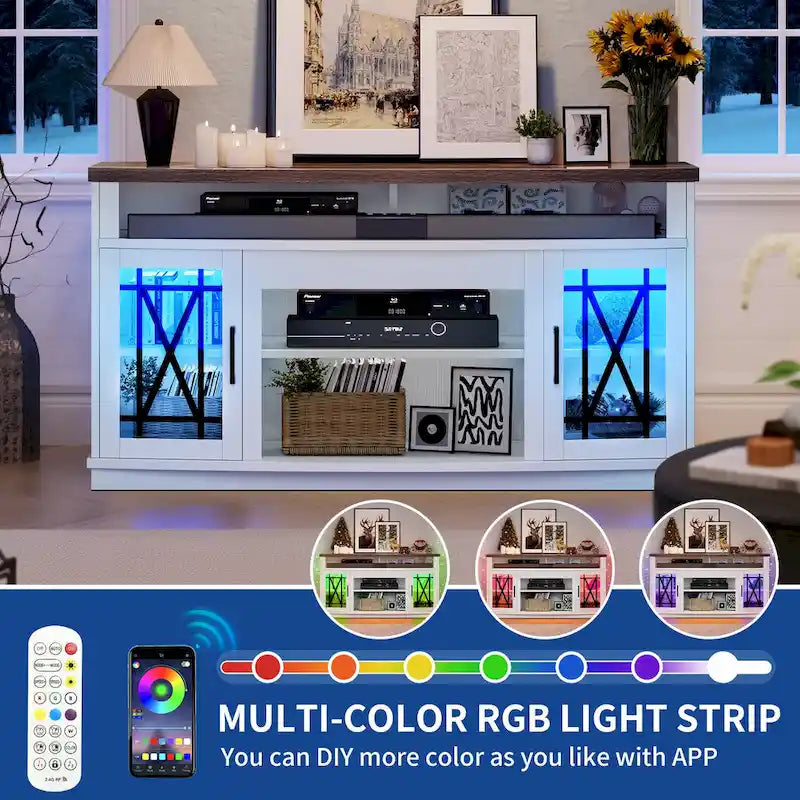 Moasis 59-inch Highboy 2-Door LED Lights TV Stand for TVs up to 70 Inches
