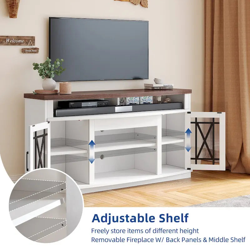 Moasis 59-inch Highboy 2-Door LED Lights TV Stand for TVs up to 70 Inches