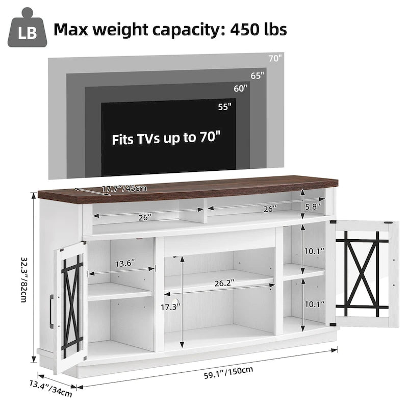 Moasis 59-inch Highboy 2-Door LED Lights TV Stand for TVs up to 70 Inches