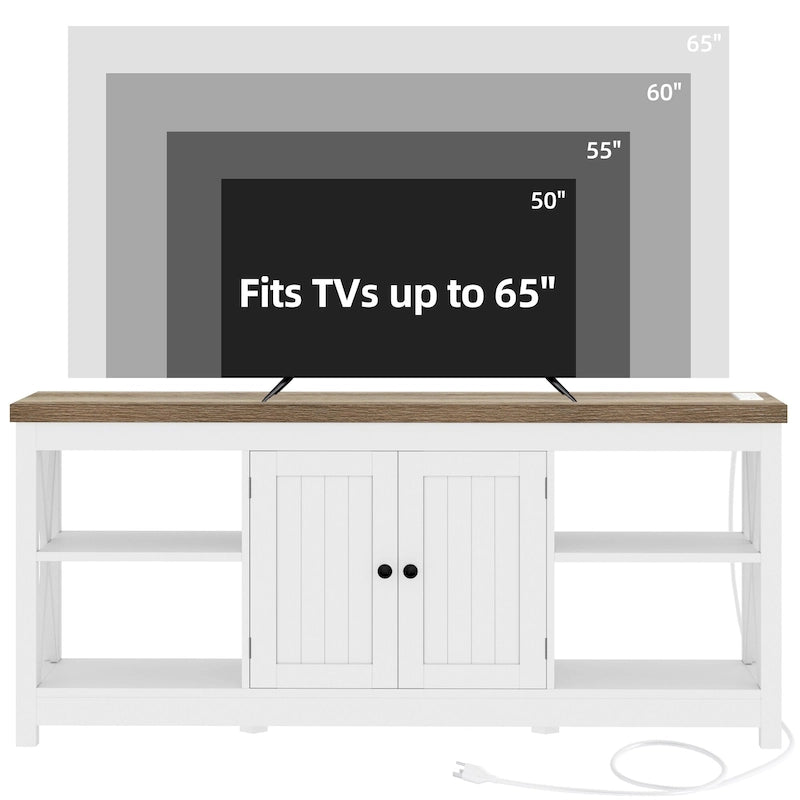 Meuble TV Moasis Farmhouse 59 avec étagères de rangement pour téléviseurs jusqu'à 65 pouces
