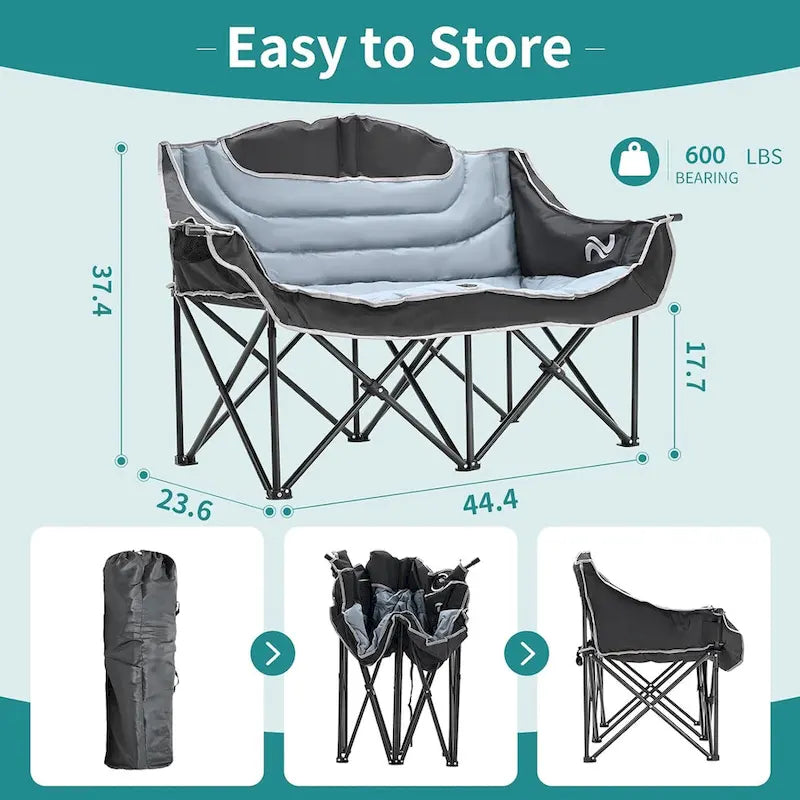 Chaise de camping surdimensionnée double avec porte-gobelet DoCred
