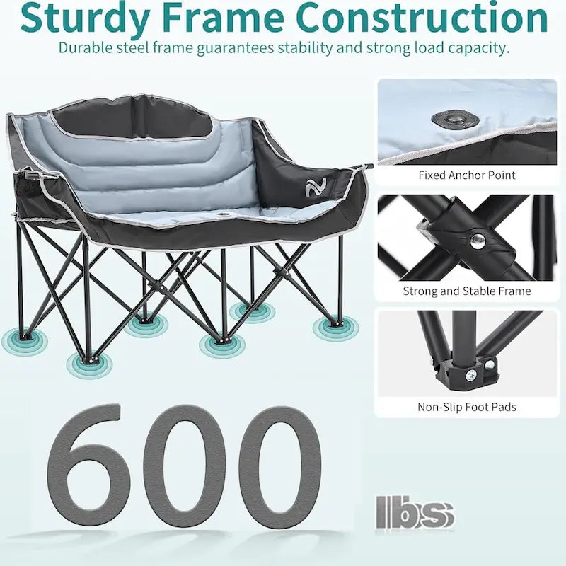 Chaise de camping surdimensionnée double avec porte-gobelet DoCred