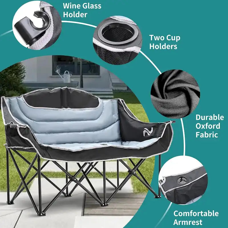 Chaise de camping surdimensionnée double avec porte-gobelet DoCred