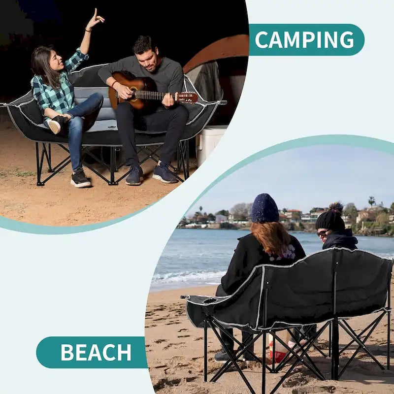 Chaise de camping surdimensionnée double avec porte-gobelet DoCred