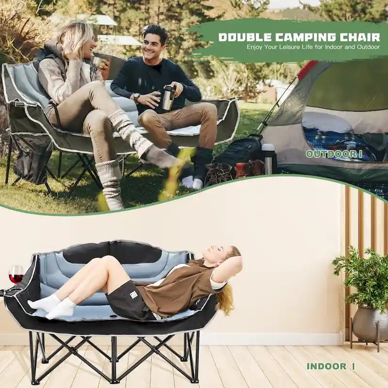 Chaise de camping surdimensionnée double avec porte-gobelet DoCred