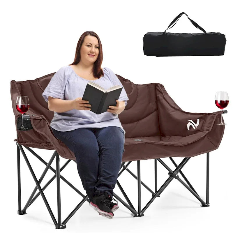 Chaise de camping surdimensionnée double avec porte-gobelet DoCred