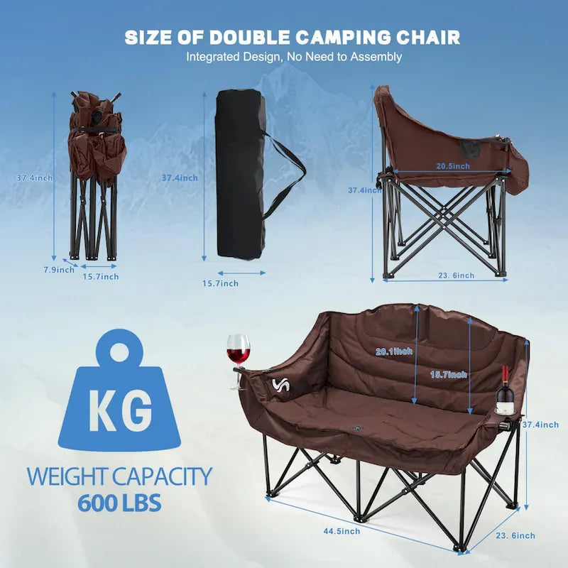 Chaise de camping surdimensionnée double avec porte-gobelet DoCred
