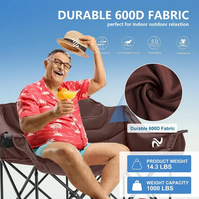 Chaise de camping surdimensionnée double avec porte-gobelet DoCred