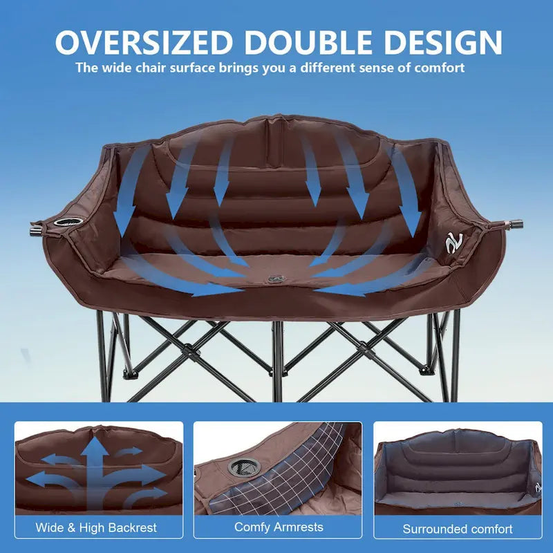 Chaise de camping surdimensionnée double avec porte-gobelet DoCred