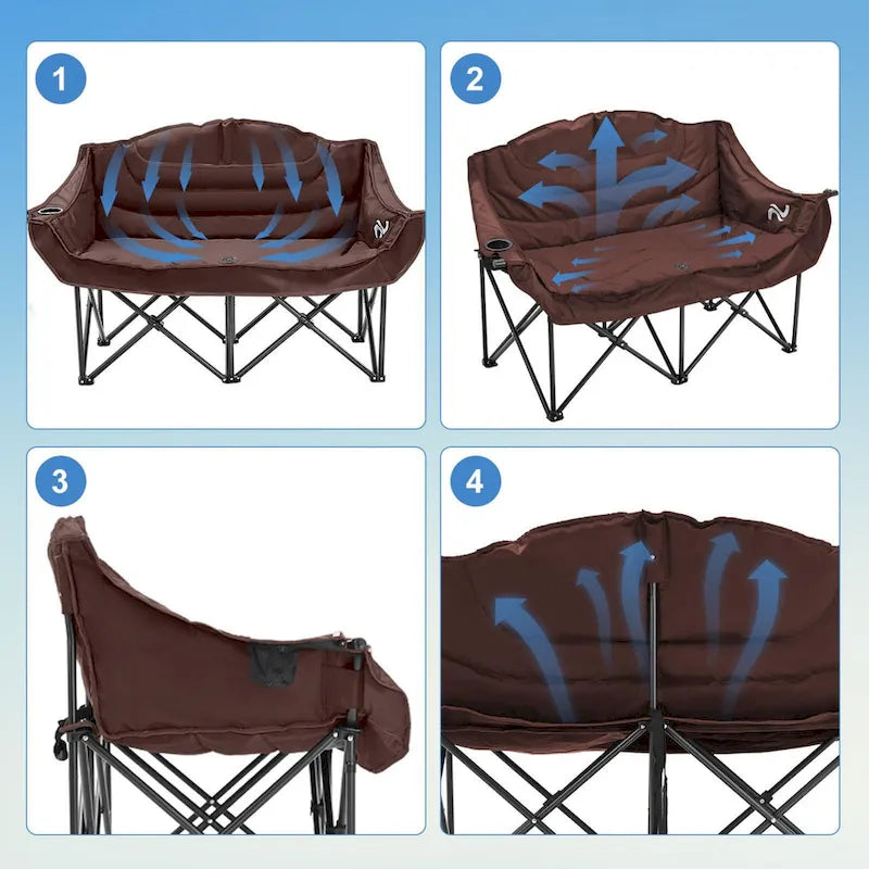 Chaise de camping surdimensionnée double avec porte-gobelet DoCred
