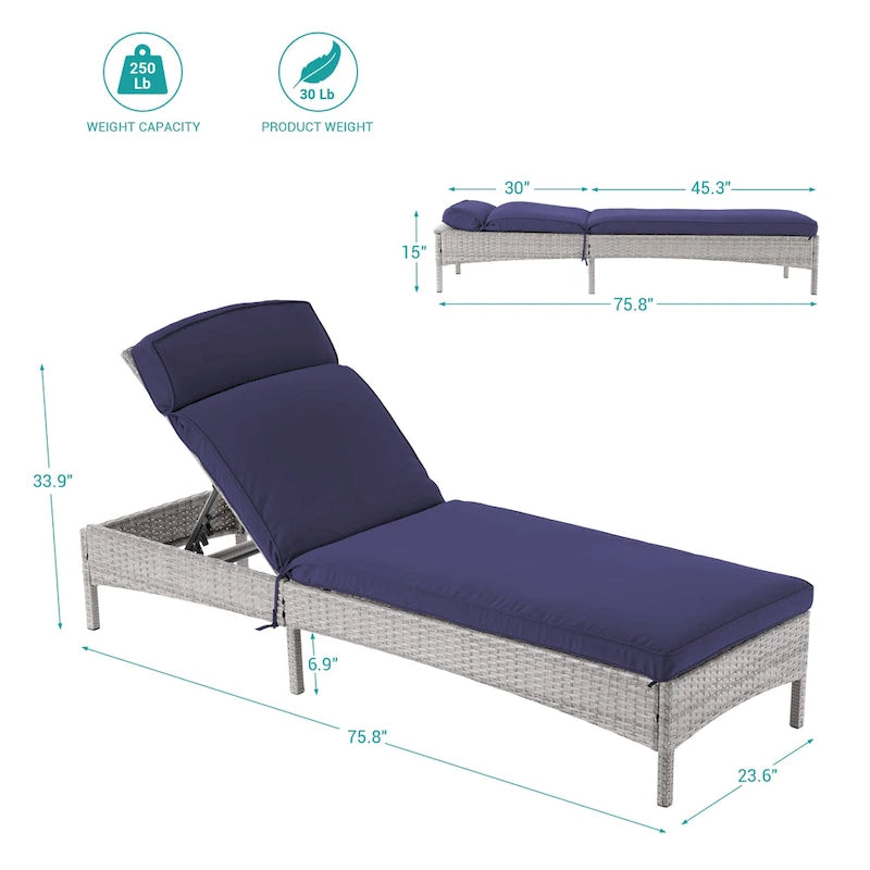 Chaise longue de patio en rotin BONOSUKI à inclinaison réglable
