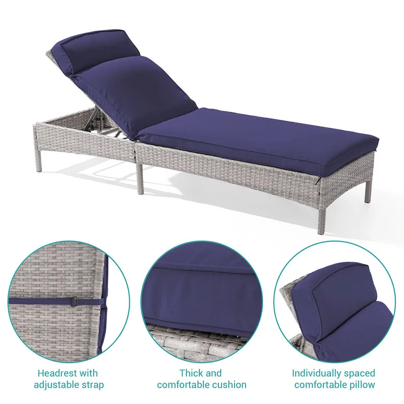 Chaise longue de patio en rotin BONOSUKI à inclinaison réglable