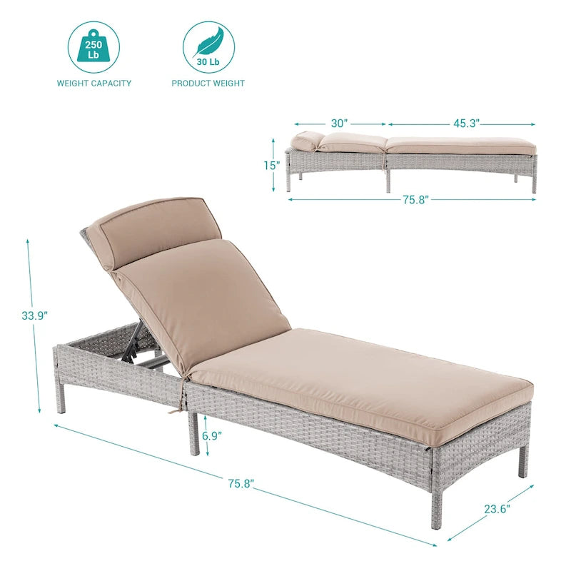 Chaise longue de patio en rotin BONOSUKI à inclinaison réglable
