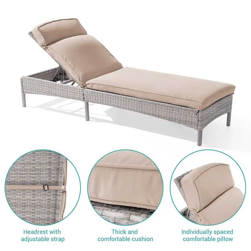 Chaise longue de patio en rotin BONOSUKI à inclinaison réglable