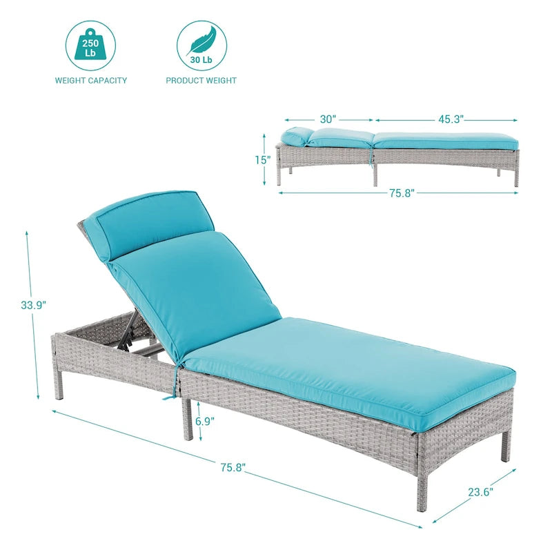Chaise longue de patio en rotin BONOSUKI à inclinaison réglable