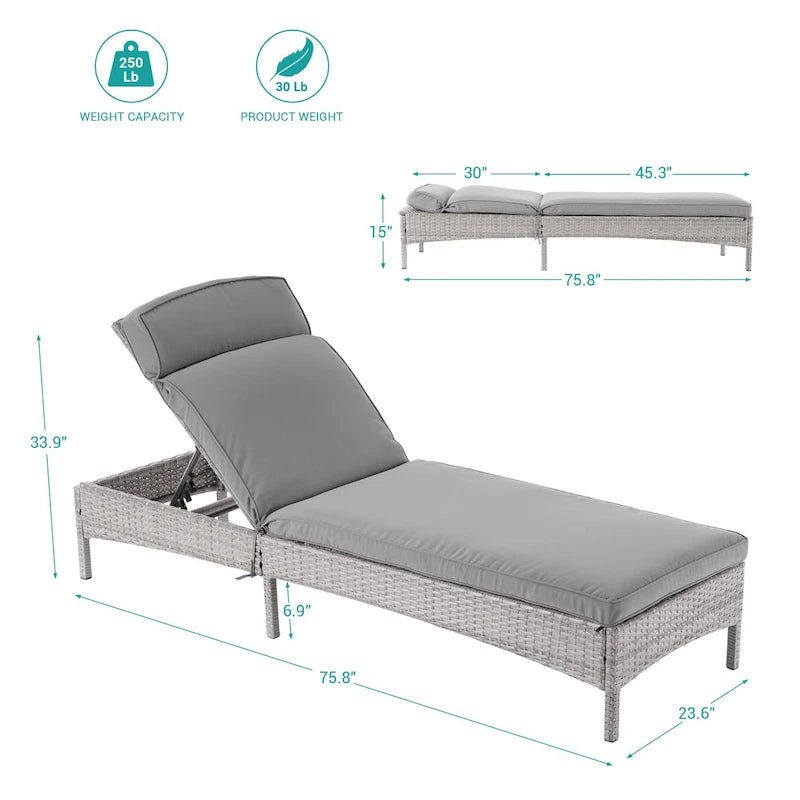 Chaise longue de patio en rotin BONOSUKI à inclinaison réglable