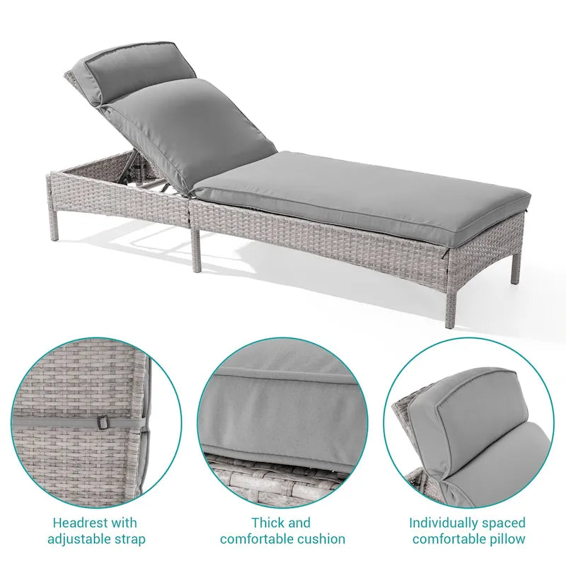 Chaise longue de patio en rotin BONOSUKI à inclinaison réglable