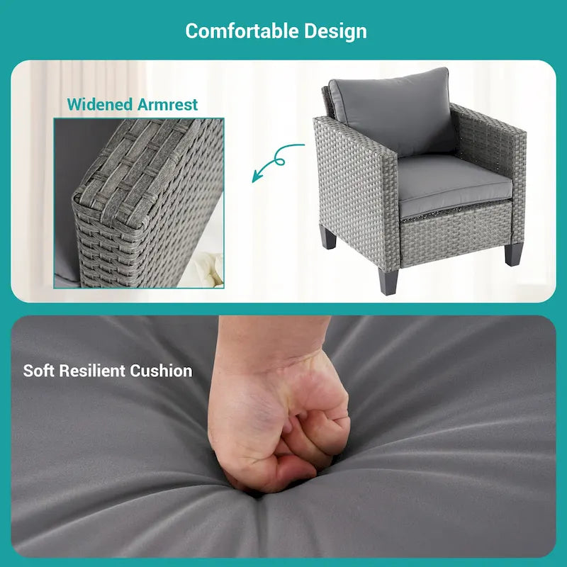 BONOSUKI Ensemble de conversation de canapé de patio 6 pièces en rotin gris avec poufs/table