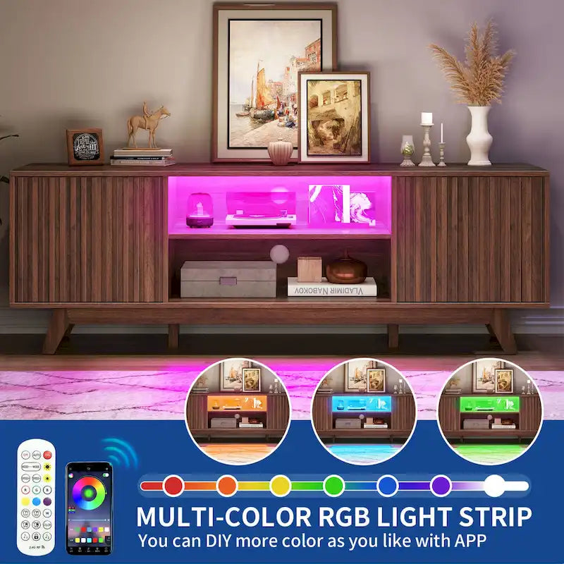 Moasis 59 Mid-Century LED Lighting TV Stand Media Console Entertainment Center for TVs up to 65 Inch