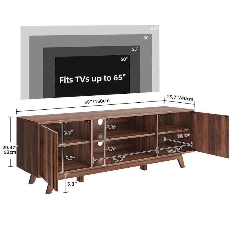 Moasis 59 Mid-Century LED Lighting TV Stand Media Console Entertainment Center for TVs up to 65 Inch