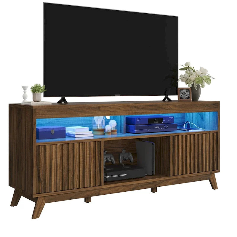 Moasis 59 Mid-Century LED Lighting TV Stand Media Console Entertainment Center for TVs up to 65 Inch