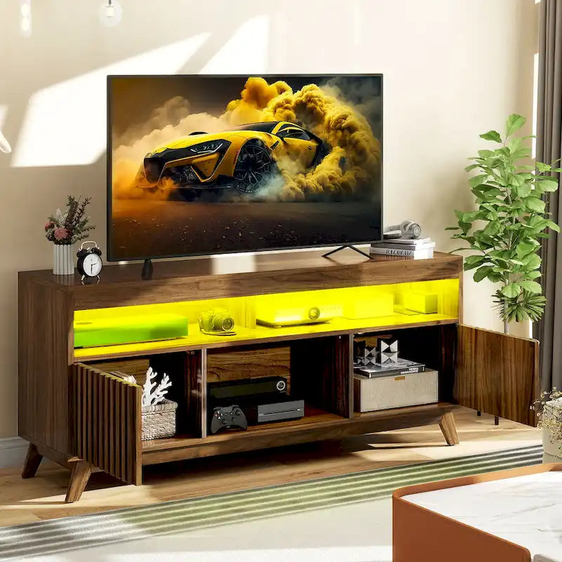Moasis 59 Mid-Century LED Lighting TV Stand Media Console Entertainment Center for TVs up to 65 Inch