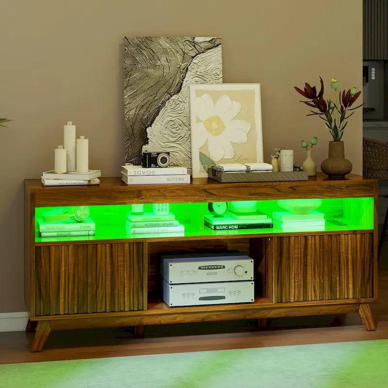 Moasis 59 Mid-Century LED Lighting TV Stand Media Console Entertainment Center for TVs up to 65 Inch