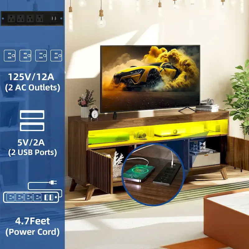 Moasis 59 Mid-Century LED Lighting TV Stand Media Console Entertainment Center for TVs up to 65 Inch