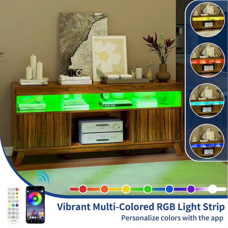 Moasis 59 Mid-Century LED Lighting TV Stand Media Console Entertainment Center for TVs up to 65 Inch