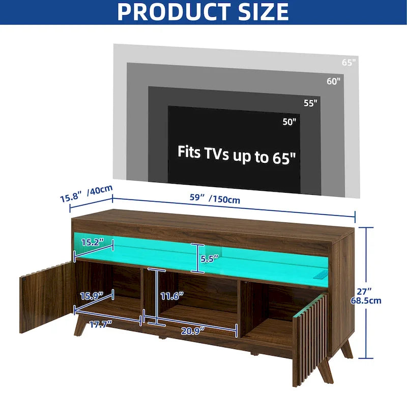 Moasis 59 Mid-Century LED Lighting TV Stand Media Console Entertainment Center for TVs up to 65 Inch