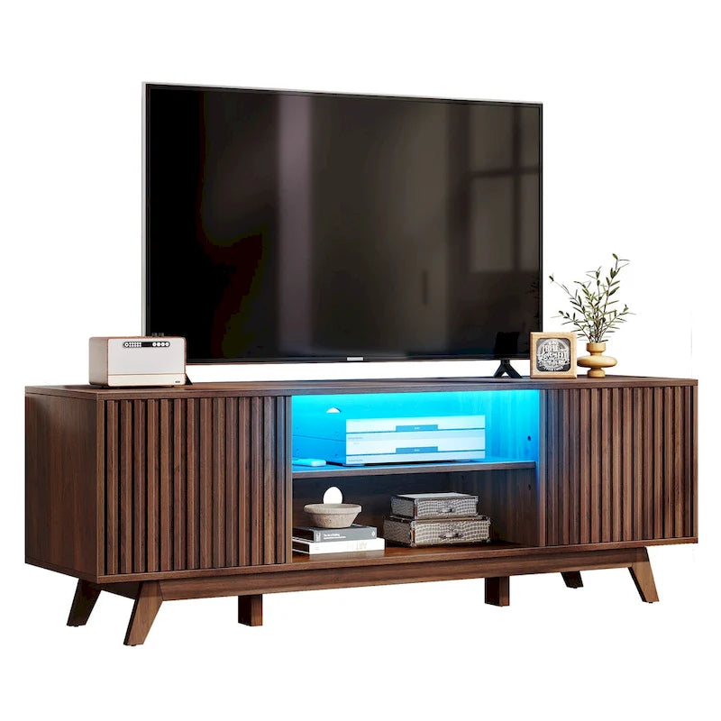 Moasis 59 Mid-Century LED Lighting TV Stand Media Console Entertainment Center for TVs up to 65 Inch