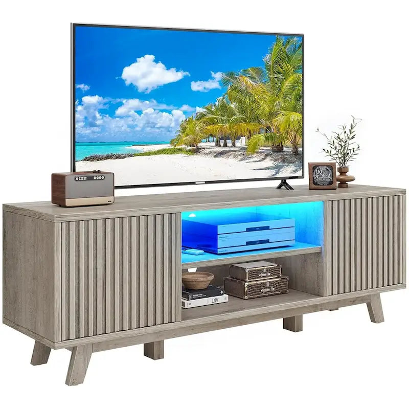 Moasis 59 Mid-Century LED Lighting TV Stand Media Console Entertainment Center for TVs up to 65 Inch